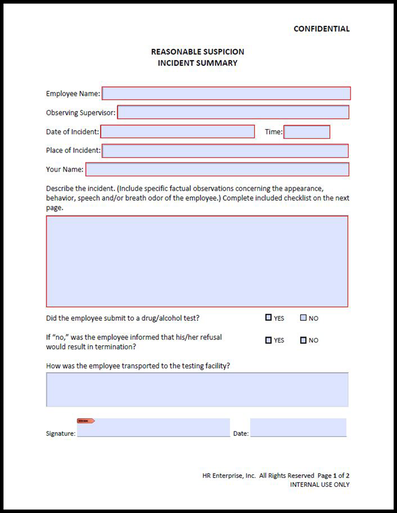 Reasonable Suspicion Incident Form